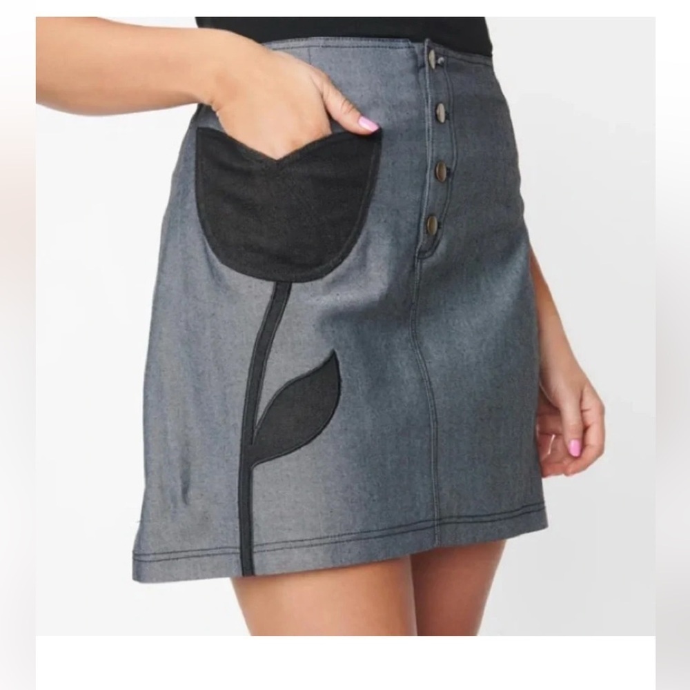 Smack Parlour Floral Denim Stretch Mini Skirt